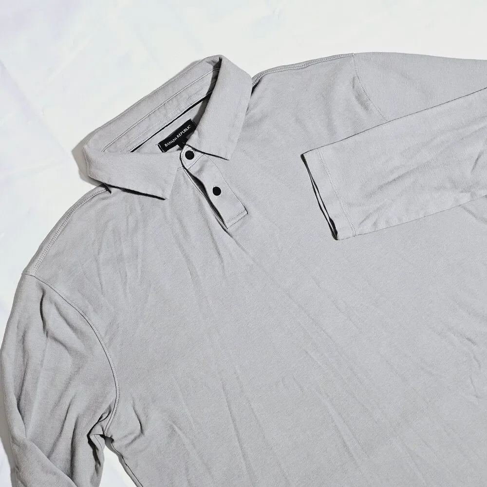 Banana Republic Men's Gray Large Long‎ Sleeve Polo 100% Cotton Classic Preppy